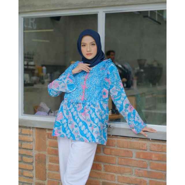Atasan Batik Wanita Kerja Dolby Dolbi Dobby Doby Modern dan Terbaru 2020-Widodari soft biru