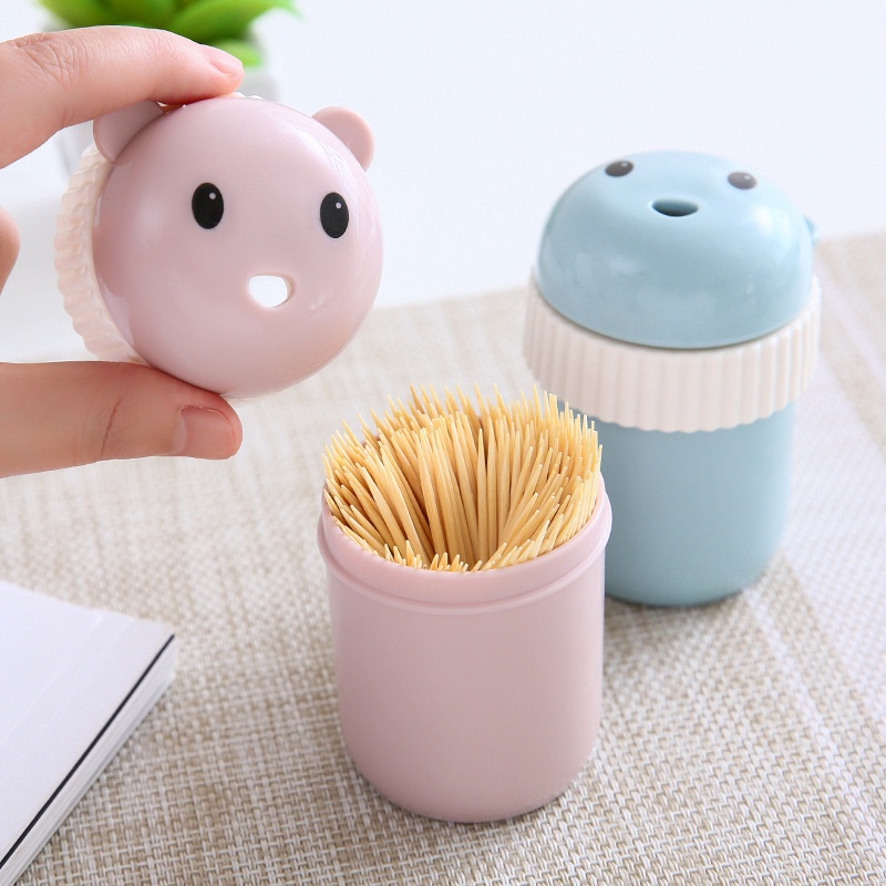 Botol Dispenser Tusuk Gigi Portabel Bahan Plastik Motif Kartun Untuk Meja Dapur