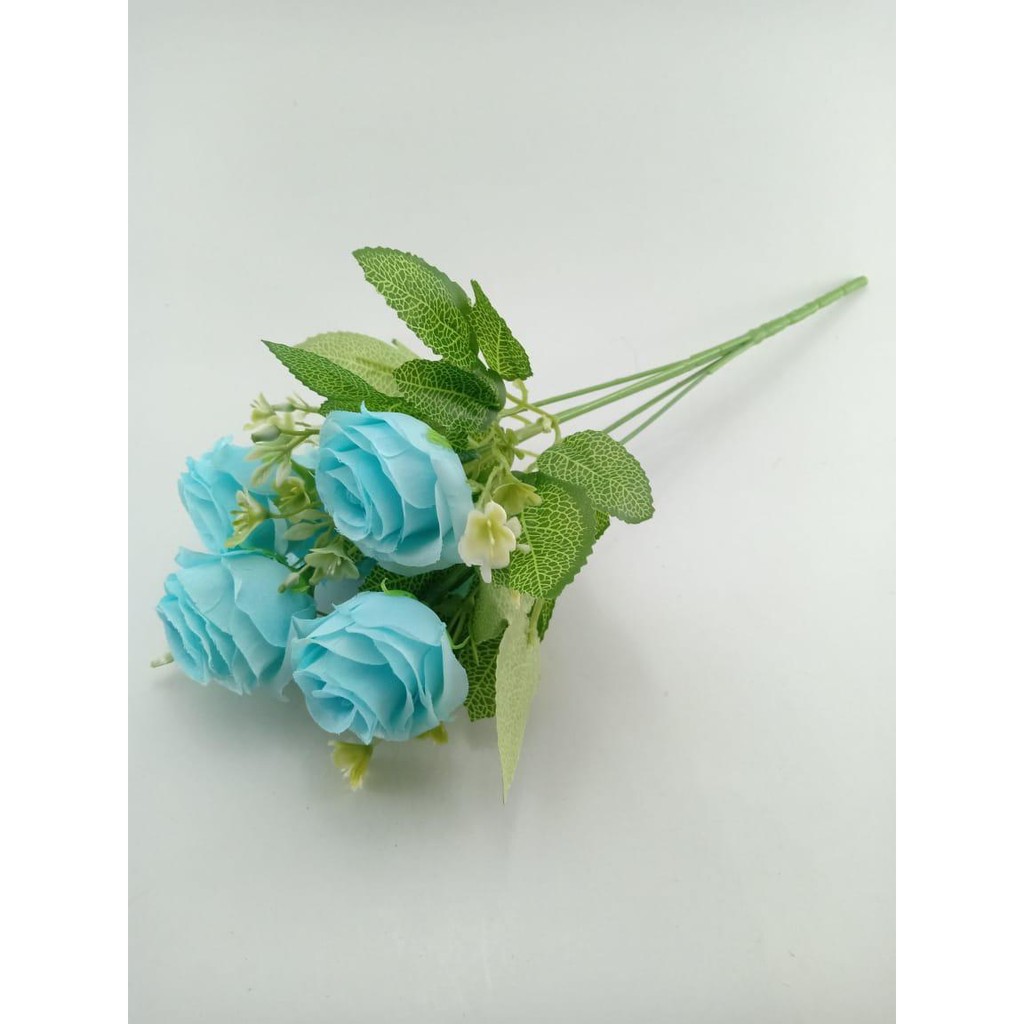 COD BUNGA MAWAR BUNGA TANGKAI PLASTIK BUNGA ARTIFISIAL BUNGA PAJANGAN IMITASI BUNGA HIASAN BT9039-BIRU