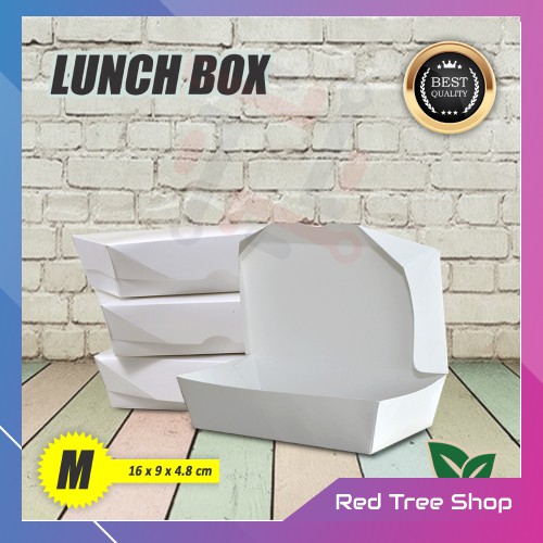 Lunch Box | Kemasan Kotak Makan Kertas | Putih Ukuran M Medium| Packaging Tahan Microwave