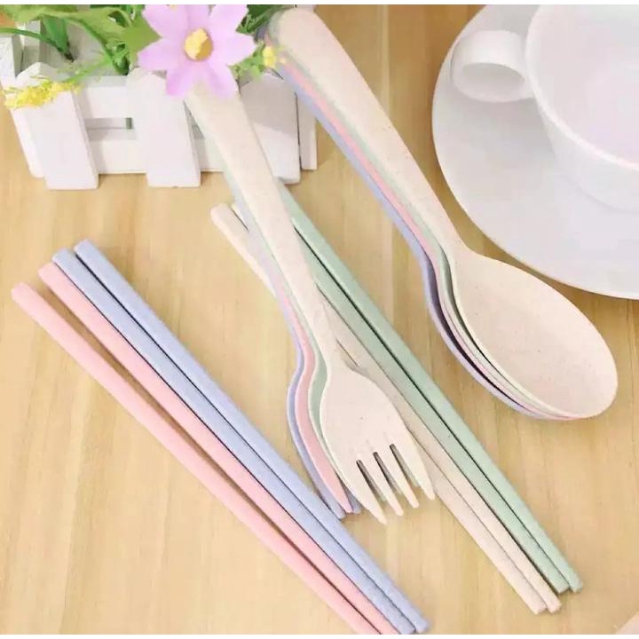 ( KJO ) Sendok Set Jerami Non Pack Sendok Makan sumpit Garpu Jerami