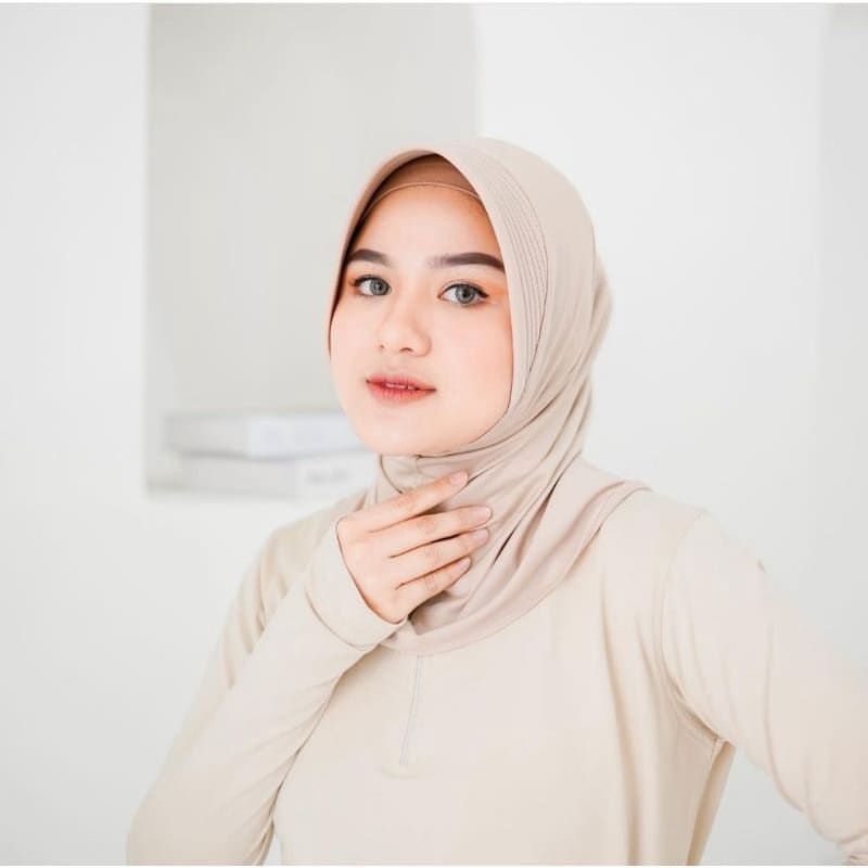 Hijab Instant Bergo Alea Sport Olahraga Pendek Jersey Murah-Khaki