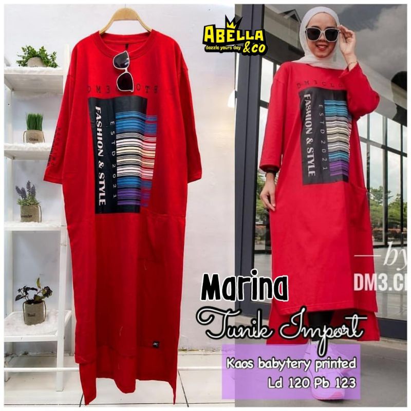 Long Tunik Wanita Terbaru Korean Import Marina Tunik Import By Abella Terbaru Melar dan Adem Dipakai