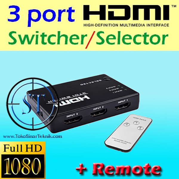 +REMOTE HDMI Selector 3 Port Output Switcher Splitter Spliter Plus Remote Cabang 3 Input 1 output 4K