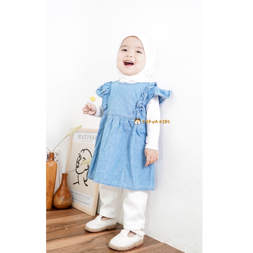 Carva Atasan anak perempuan Dress anak  hijab jeans denim ruffle original 1-5 Tahun Realpict