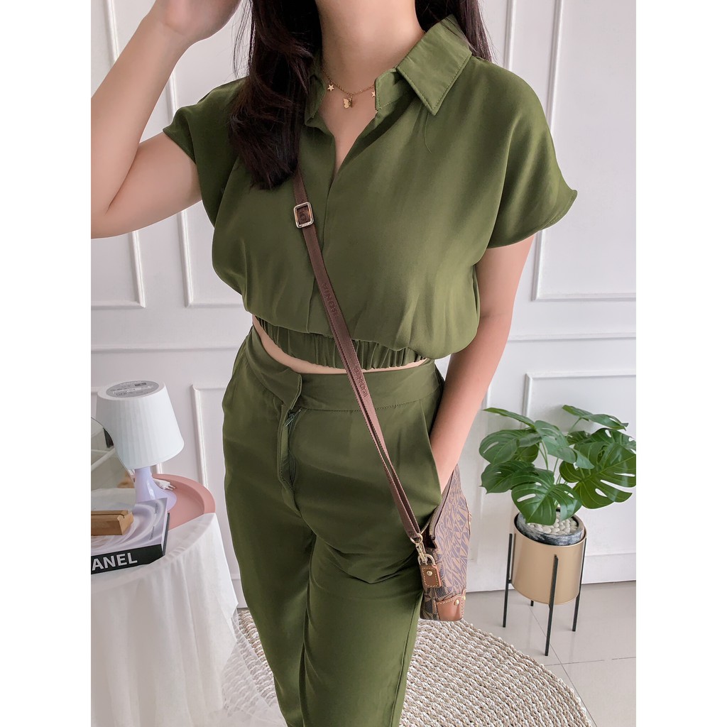 Sweet Berry - Megumi Set (Baju Set Celana Panjang)-Green Army