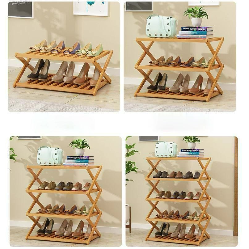 4 Tingkat 50x25x58cm Rak Sepatu Home Indoor Yang Indah Sederhana Pintu Kamar Tidur Asrama Penyimpanan Foldable Bambu Lemari Sepatu