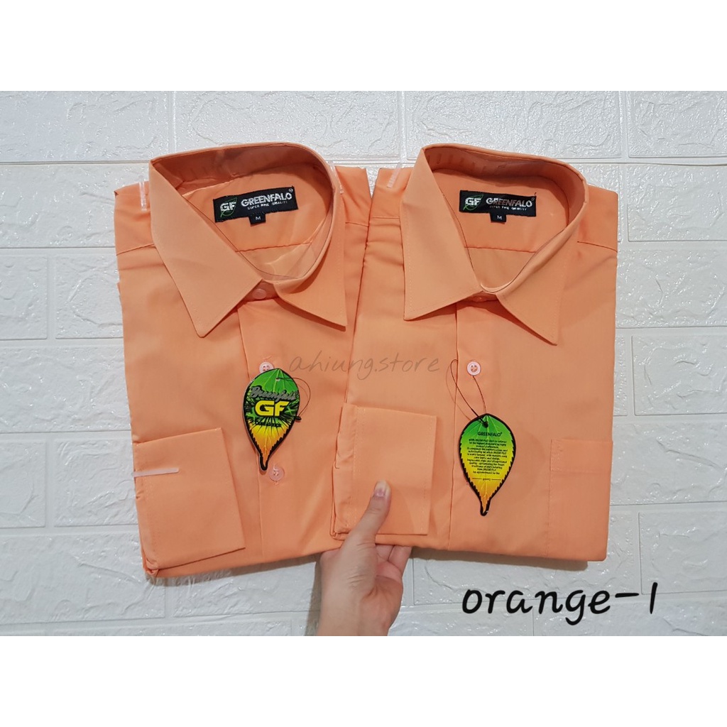 KEMEJA PRIA GREENFALO - KEMEJA POLOS LENGAN PANJANG PRIA WARNA ORANGE 1