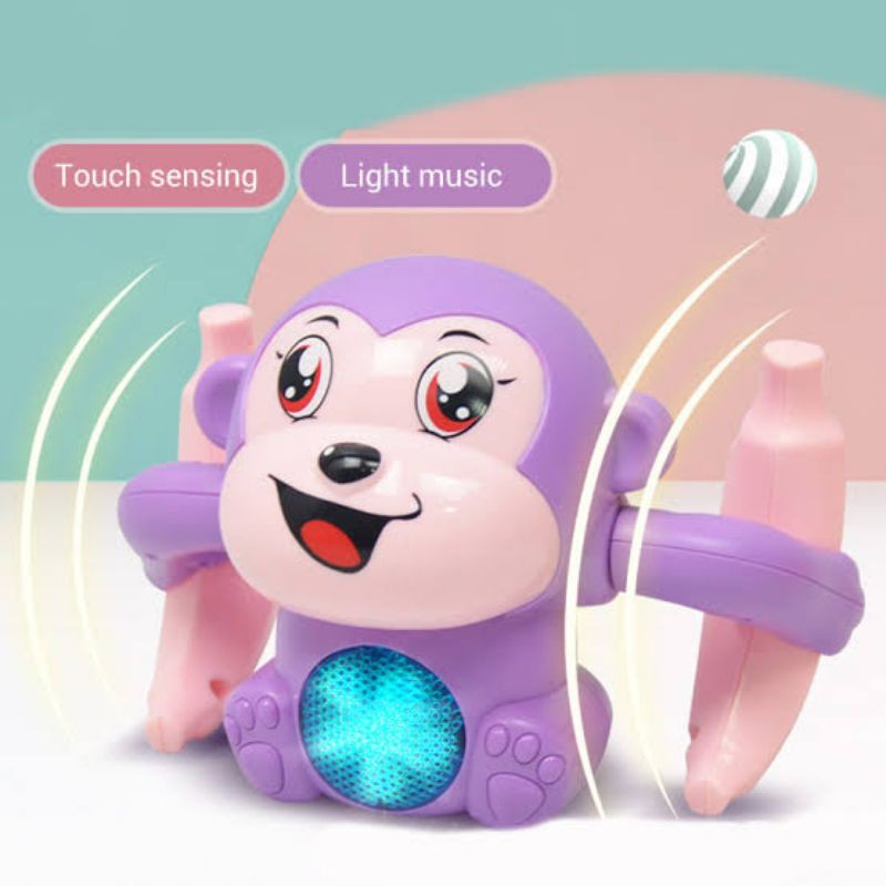 Mainan Lucu Unik Monyet Guling Guling sensor tepuk Lampu dan Musik