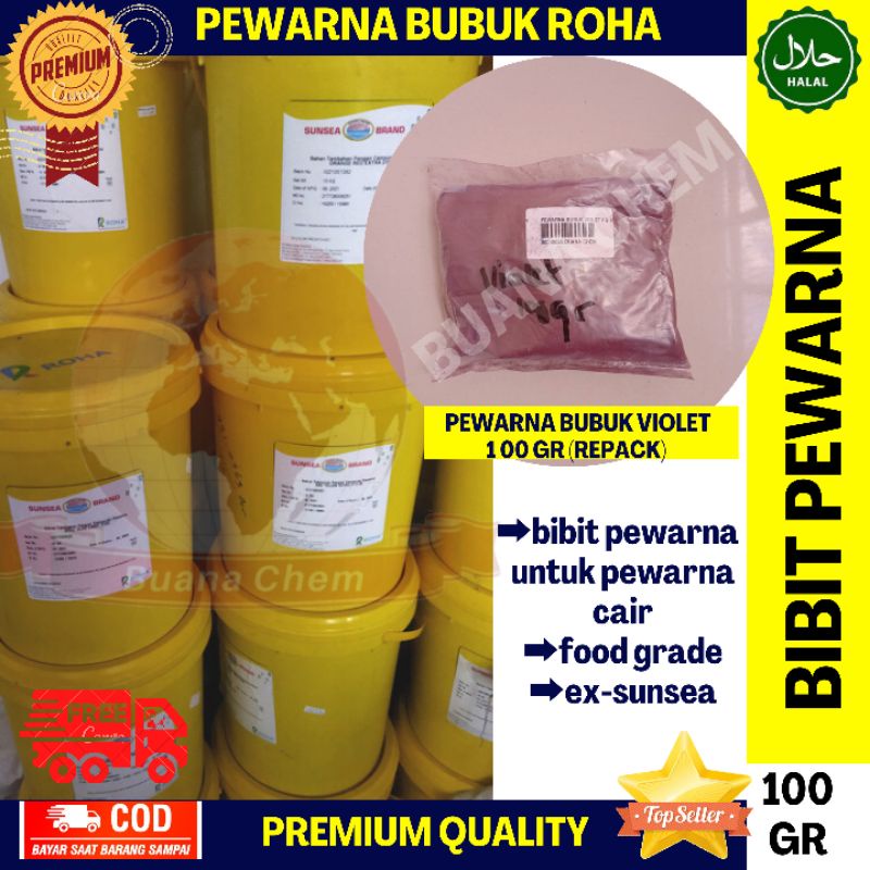 

Pewarna Makanan Bubuk Violet 100 GR / Pewarna Makanan Violet / Bibit Pewarna Cair