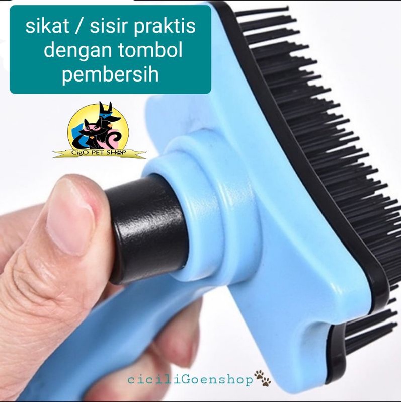 Sisir sikat bulu dg tombol pembersih grooming Hair Pet Brush with button anjing kucing comb mandi