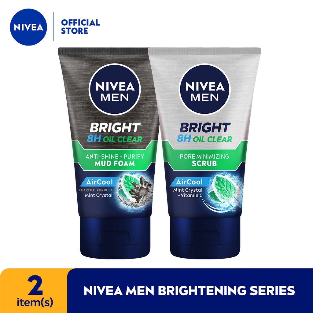 NIVEA Men Whitening Oil Control Cooling Mud Facial Foam + Facial Scrub - NIVEA Men Whitening Series