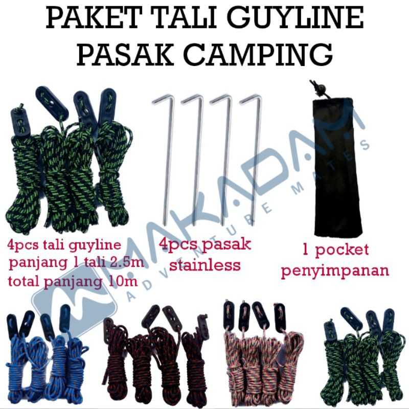 paket tali flysheet guyline pasak tenda stopper tali tenda camping