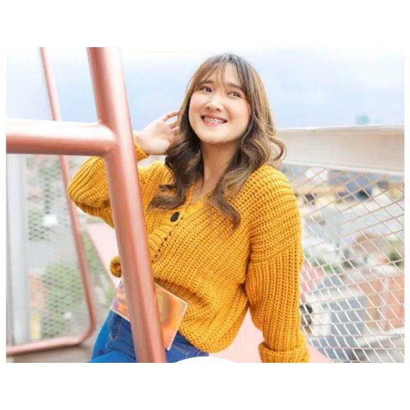ELLENA BASIC OUTWEAR / MIDI KARDIGAN / KARDIGAN RAJUT PREMIUM / BASIC CARDIGAN-Kuning Tua
