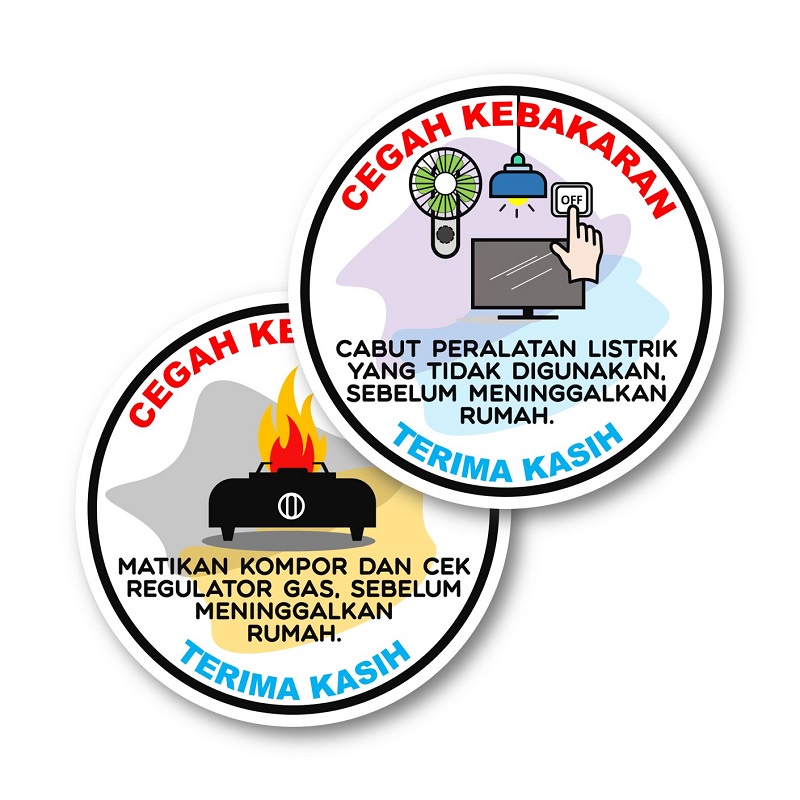 STIKER CEGAH BAHAYA KEBAKARAN | STIKER MATIAKAN KOMPOR | STIKER CABUT PERALATAN LISTRIK