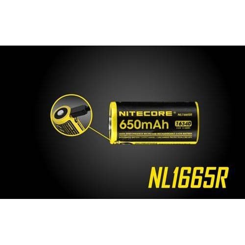 NITECORE 16340 Micro USB Rechargeable Li-ion Battery 650mAh - NL1665R - Black