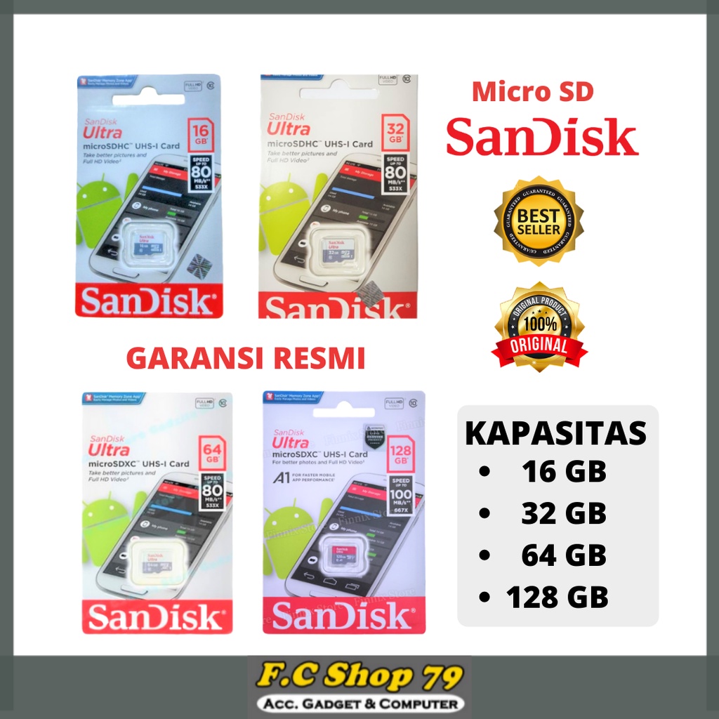 TERMURAH MICROSD MICRO SD CARD "SANDISK" ORIGINAL Kartu Memory Memori Buat Handphone HP CCTV 16 32 6