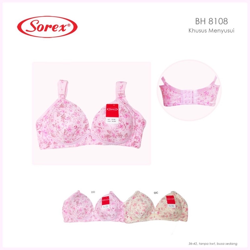 Sorex Bra Menyusui Motif Bunga Cantik Nursing Bra 8108 Tanpa Kawat Kait 3 Setara Cup B Busa Sedang