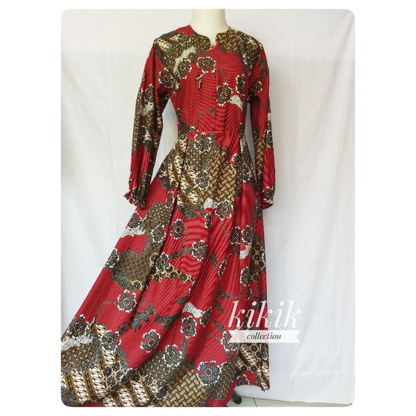 Gamis Wanita Long Dress Katun Motif Batik Pakaian Murah Adem Busui Friendly Tunik Fashion Muslim Moj