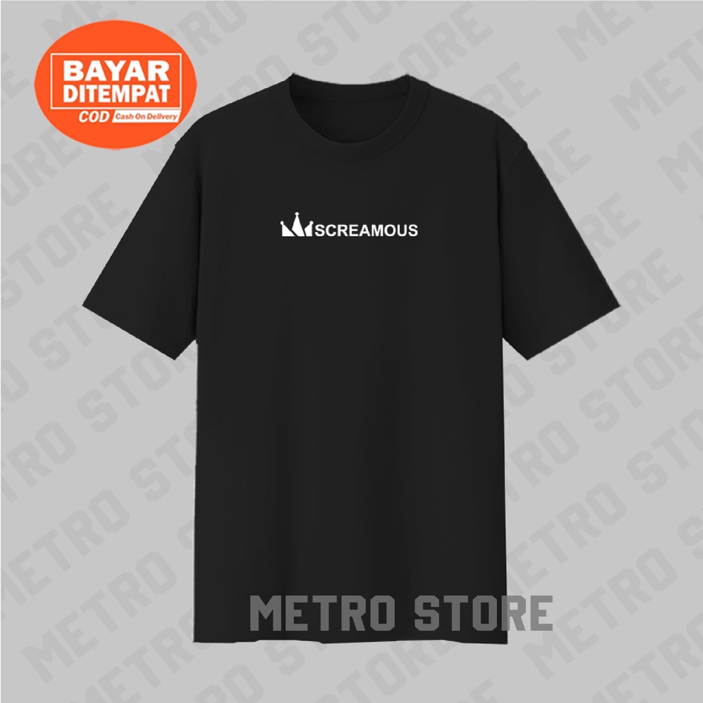 Kaos Screamous Logo Premium White Print | Kaos Katun Shirt Kerah Lengan Pendek Pria Muda Keren Distr