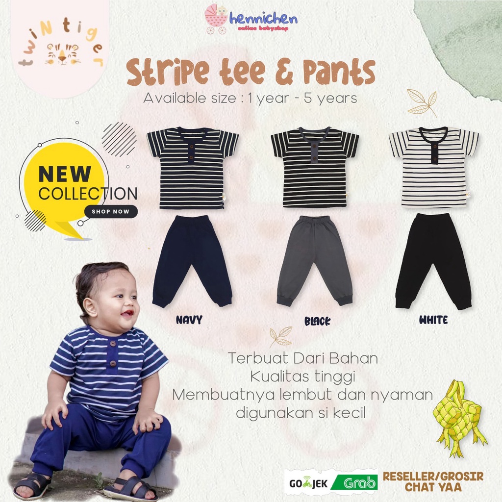 TWIN TIGER SETELAN PENDEK PANJANG SET ANAK STRIPE TEE BAJU ANAK GARIS 1 - 5 TAHUN