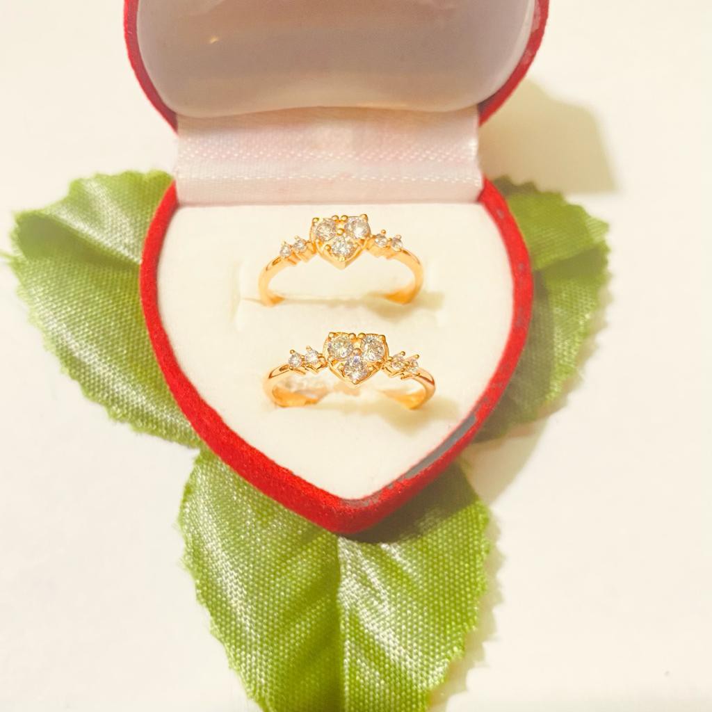 Cincin love permata baris impor, perak 925, sepuh emas kuning