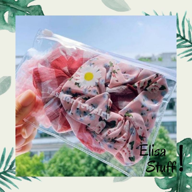 3PCS Set Scrunchie Model Korea//Ikat Rambut Korea+Pouch//Scrunchie Daisy