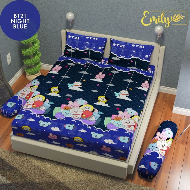 Sprei Motif Korea BTS / Seprai Karakter BT21 Ukuran No 1 180x200 dan Single Bed 120x200