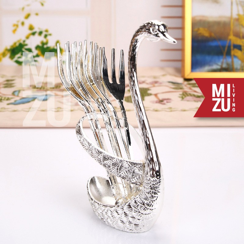 MIZU SWAN PRINCESS SET Angsa + Sendok / Garpu Dessert Spoon Fork Holder Set