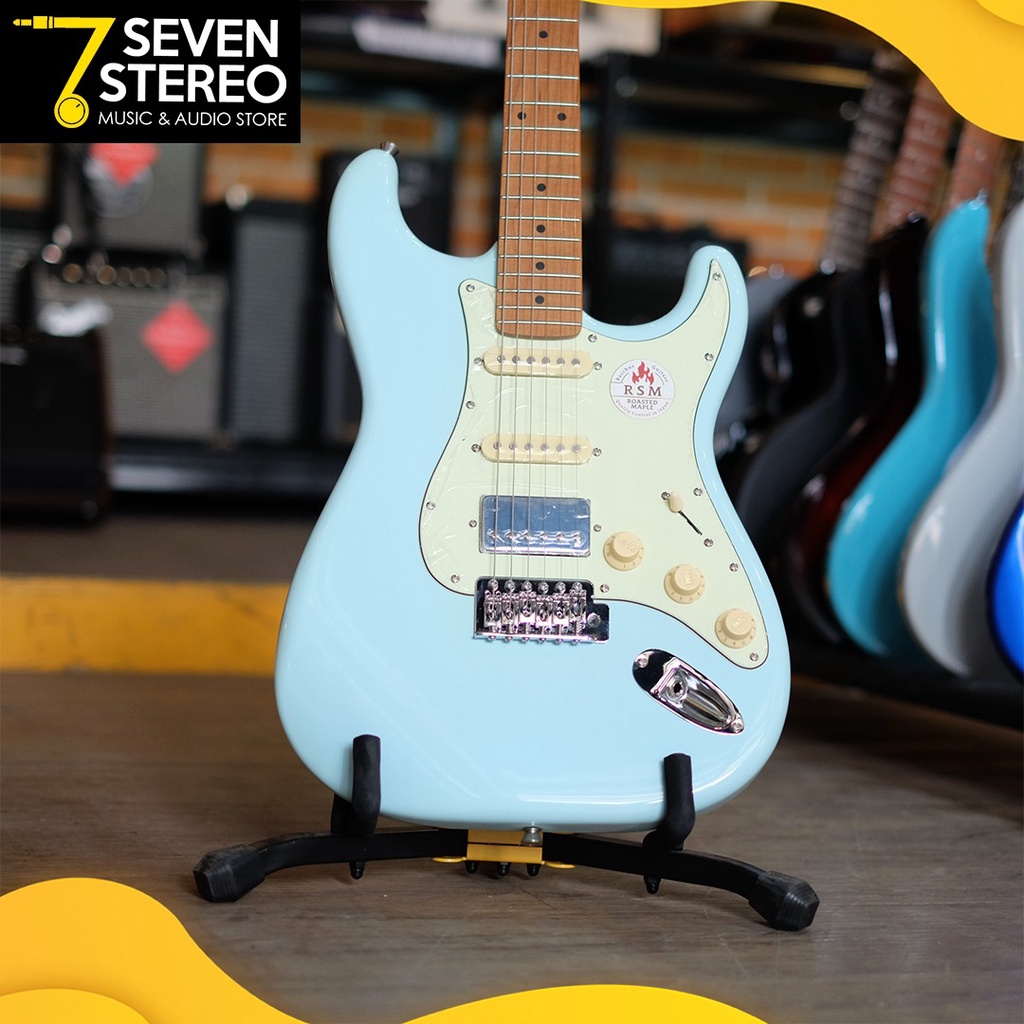 Bacchus BST-2RSM BST2RSM HSS Sonic Blue Roasted Maple Strat Model