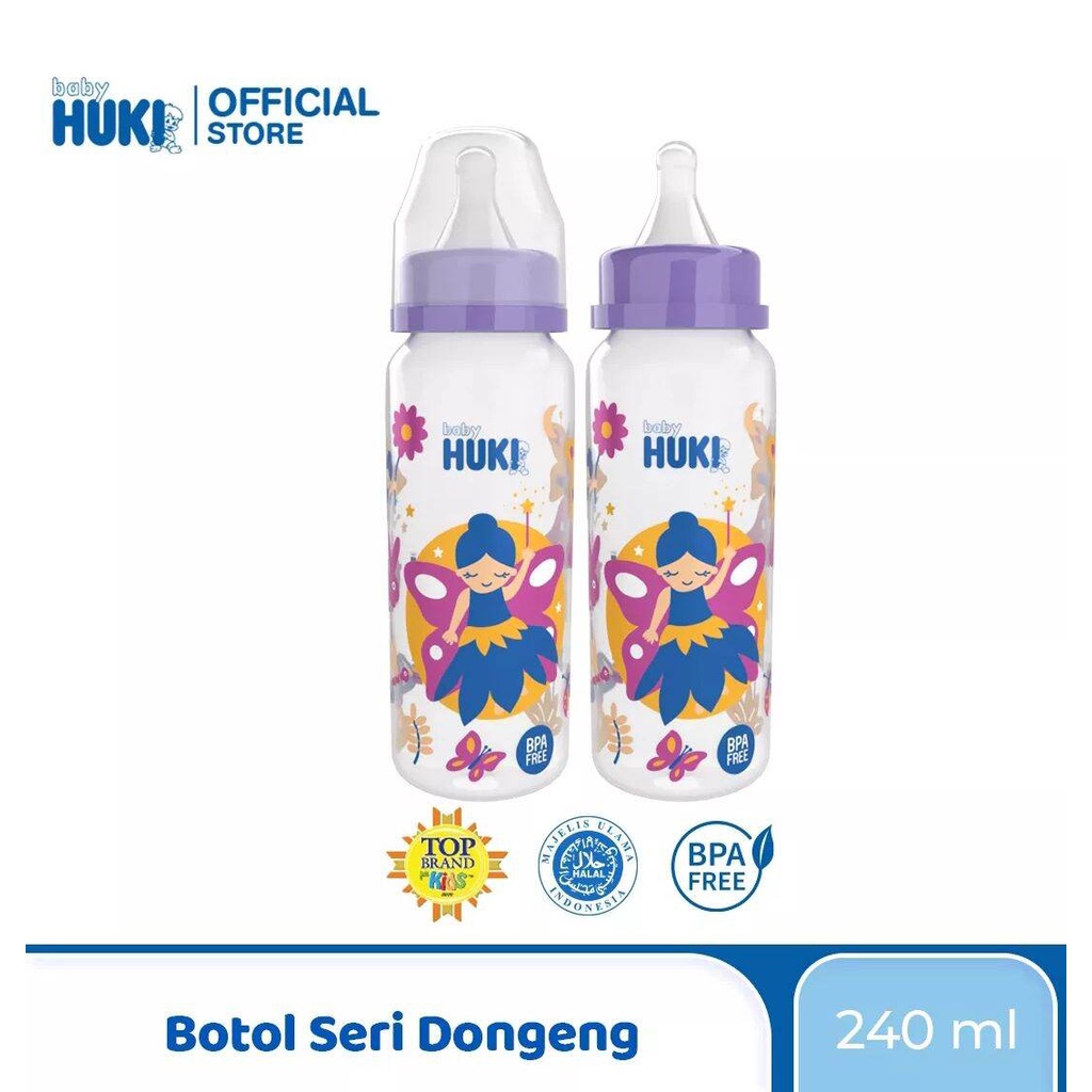 [DB] Huki Baby Botol Susu Bayi Dot Regular Seri Dongeng 120 / 240ml - Nipple Bulat 120ml / 240 ml