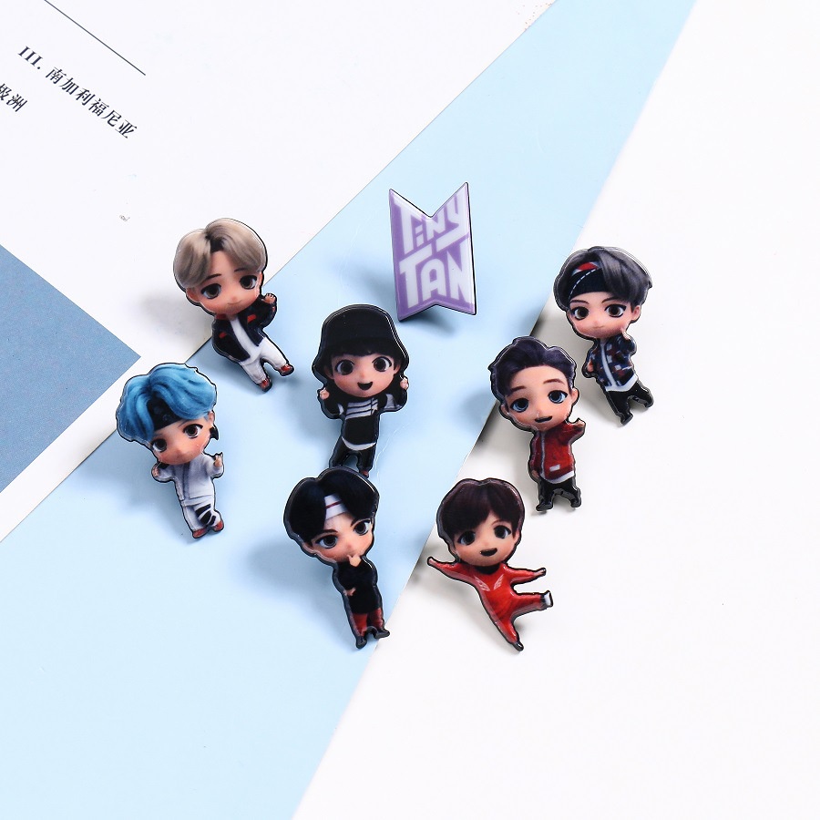 Bros Lencana Desain Kartun Kpop BTS Kecil Bahan Akrilik