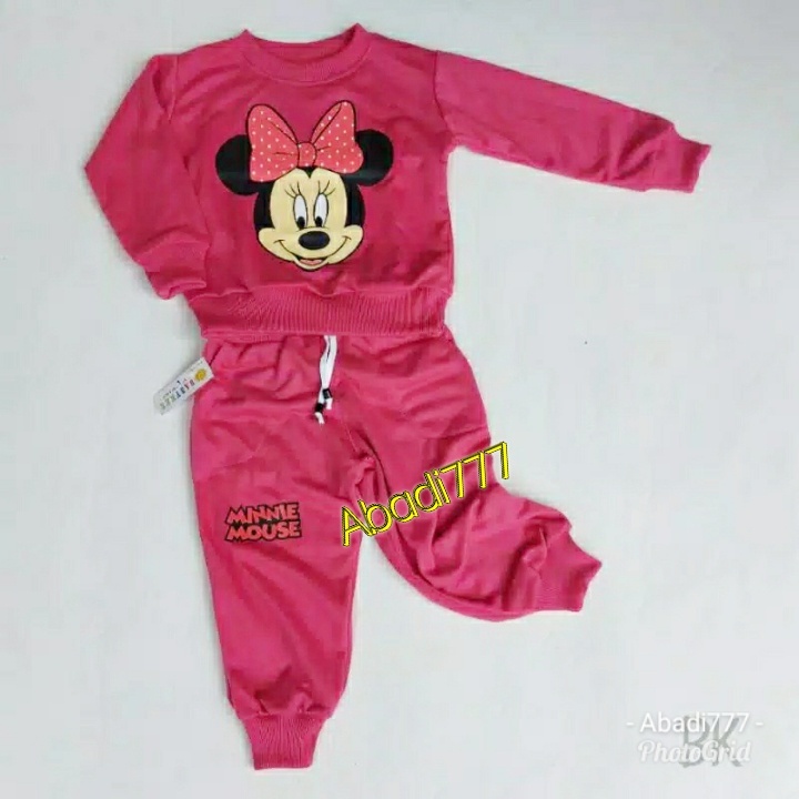 Pakaian anak perempuam motif minimose setelan switer 1-6 Tahun