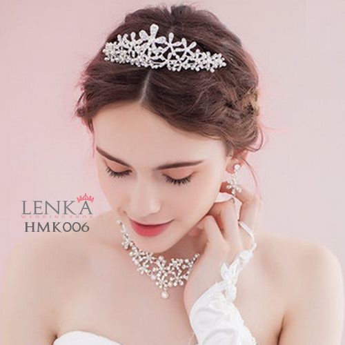 Paket Mahkota Kalung Anting Pengantin Aksesoris Wedding Modern Lenka - HMK006