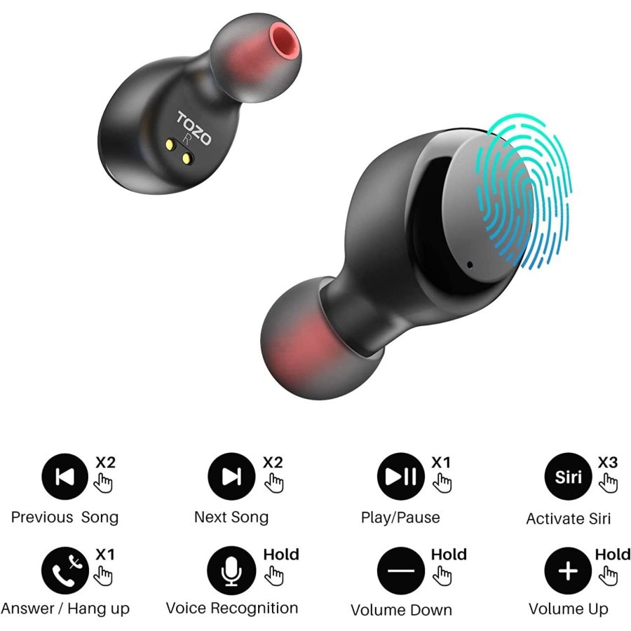 TOZO T6 True Wireless Earbuds Bluetooth Headphones Touch Control with Wireless Charging Case IPX8