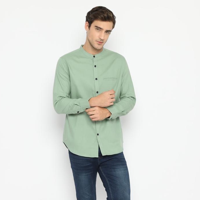 FEID102 Kemeja Koko krah sanghai warna hijau wardah/hijau mint Lengan Panjang
