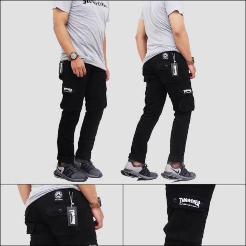 Celana Cargo Anak Laki Laki Panjang Slimfit Bahan Combed Stretch Melar Usia 5-14 Tahun