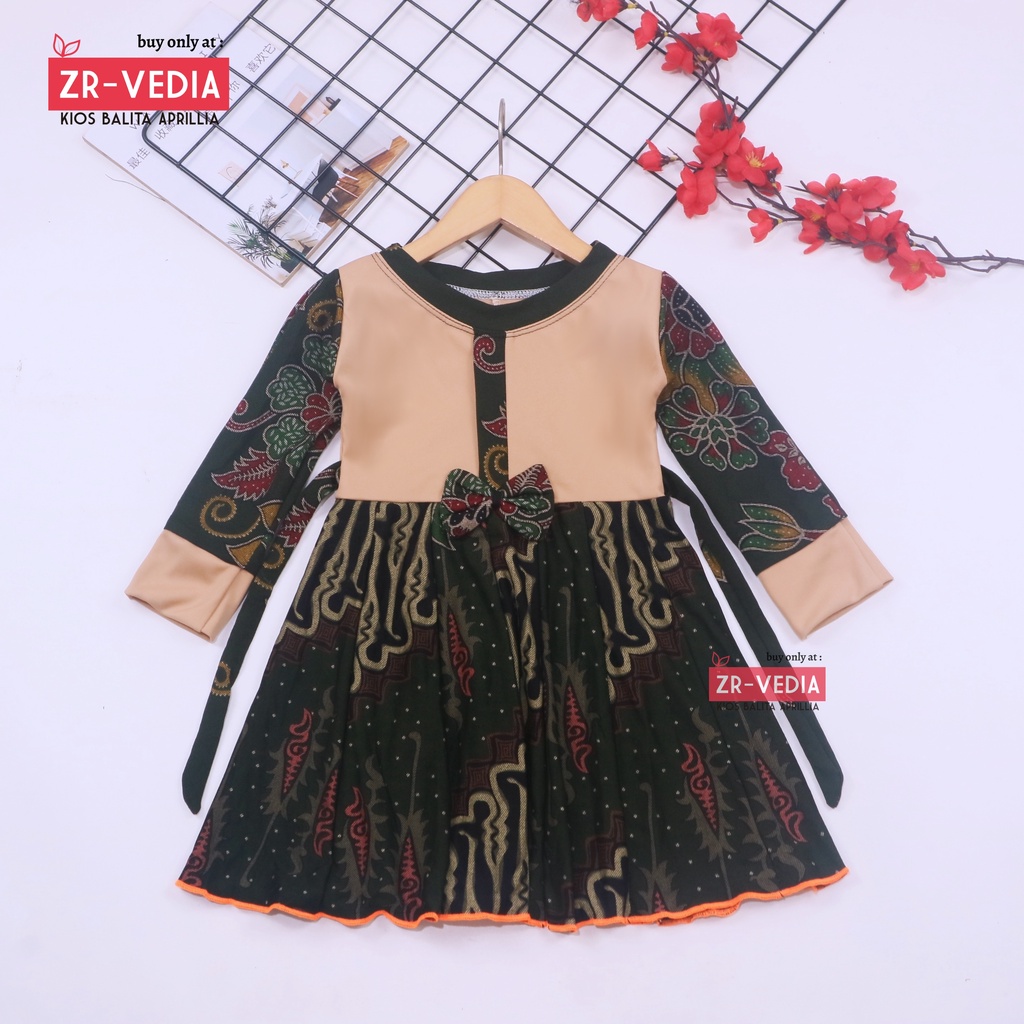 [BATIK] Dress Valencia uk 1-4 Tahun / Dres Lengan Panjang Pesta Baju Anak Perempuan Fashion Kids Motif Adem