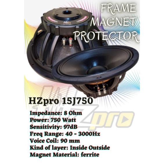 Speaker Komponen 15 Inch HZPRO 15J750 Coil 3.6 Inch 750 Watt