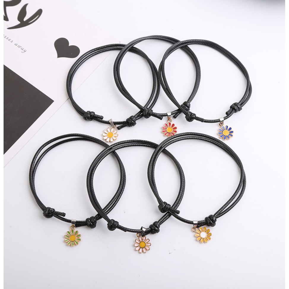 Gelang Tali Kulit Impor Bunga DAISY SAKURA Gaya Punk HipHop Korea Fashion ANTI AIR Pria Wanita