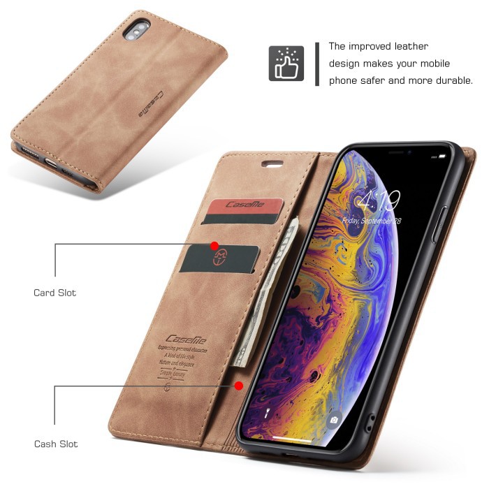 IPHONE XS MAX LEATHER FLIP WALLET CASE DOMPET MAGNETIC COVER