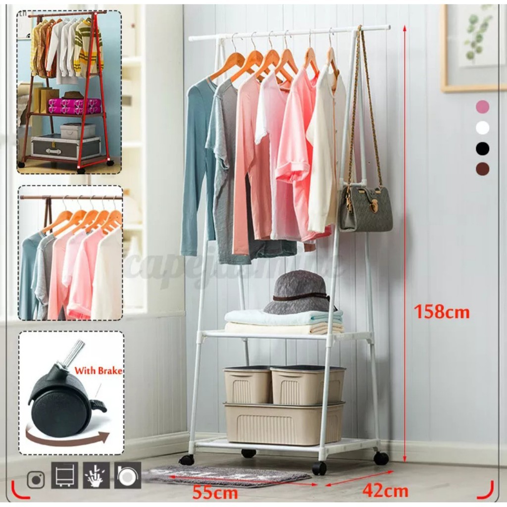 Rak Gantungan Segitiga Triangle Stand Hanger Gantungan Baju Serbaguna Roda 4 Rak jemuran serbaguna