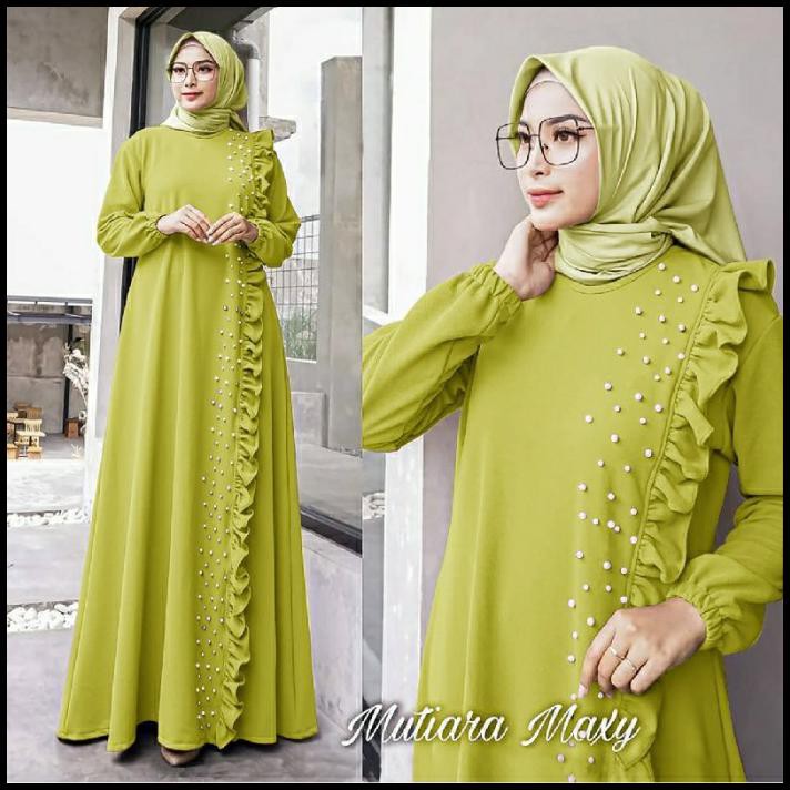 Baju Gamis Lebaran 2021 Model Terbaru Gamis Wanita Mutiara Tembak - Lemon