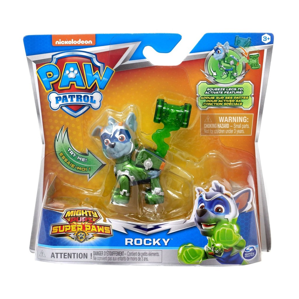 PAW PATROL Mighty Pups Super PAWs Rocky Figure with Transform Backpack
