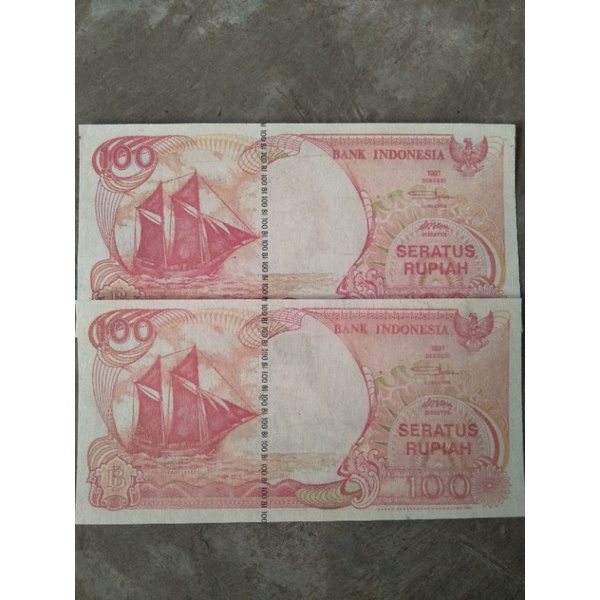 2 Lembar 100 Perahu Layar Tahun 91  IMP 91 nomor seri urut Tanda air Soekarno dan Hatta Souvenir Uka