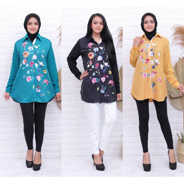 Blouse Kemeja bunga Lukis Warma