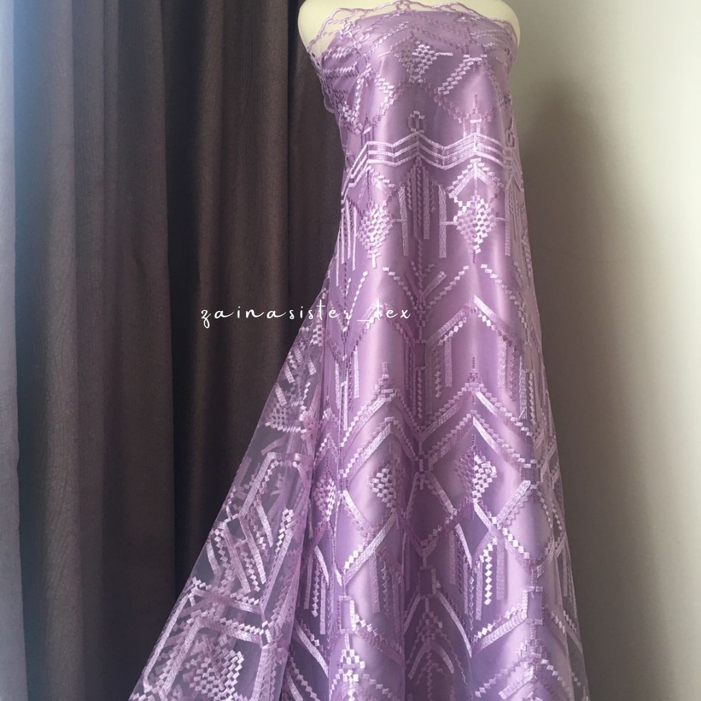 Bahan Kebaya Brokat Tile Bordir Premium Meteran Guerlain Series Warna Ungu Purple Lilac