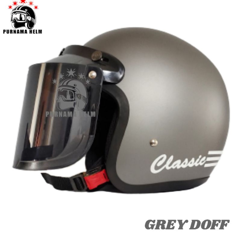 HELM BOGO CLASSIC GARIS TIGA HELM BOGO PRIA WANITA HELM BOGO DEWASA SNI MURAH POLOS KACA DATAR FLAT