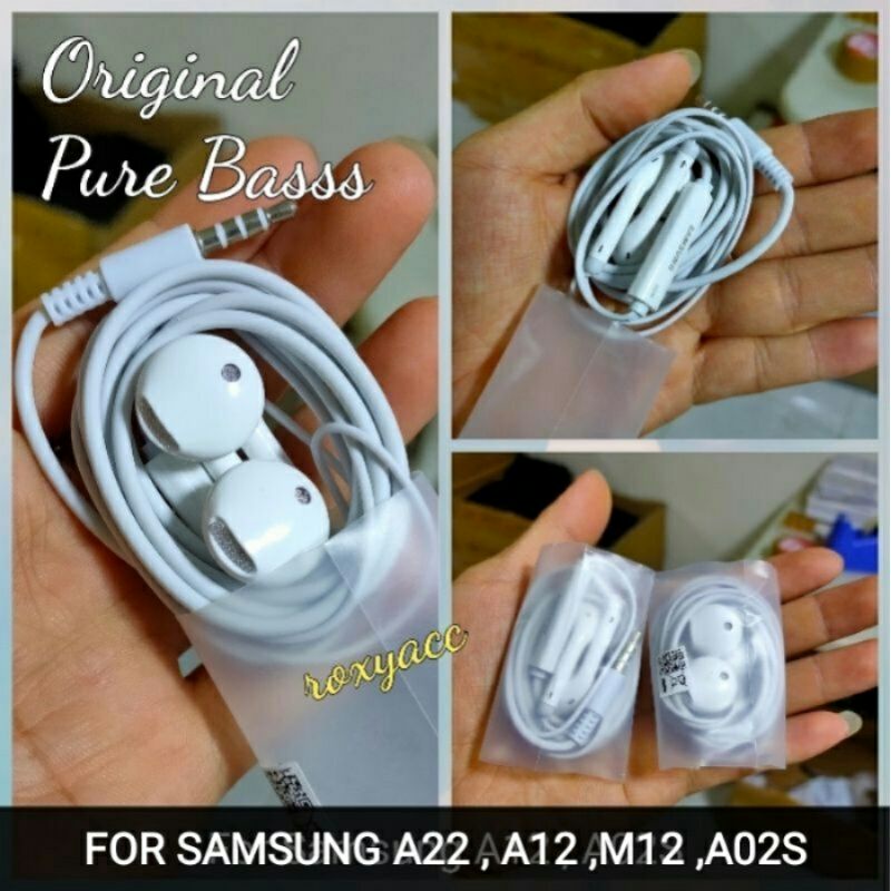 PURE BASS ORIGINAL HEADSET SAMSUNG A22 , M12 , A12 , A02S , EARPHONE MODEL HIBRY