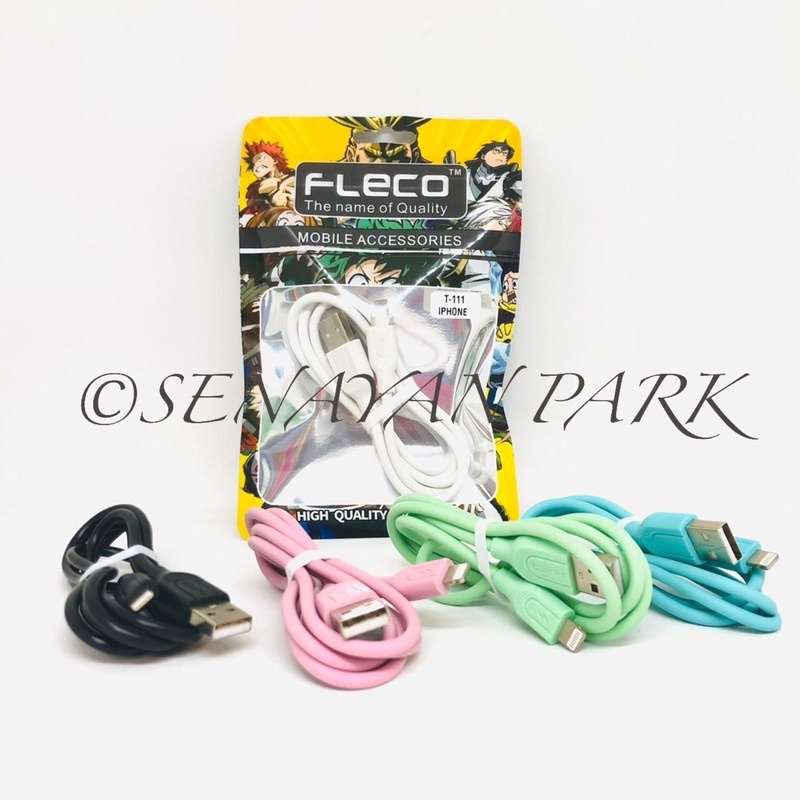 KABEL CHARGER FLECO T-111 MICRO IPHONE TYPE C KABEL DATA MACARON FLECO T-111 PACKING PLASTIK